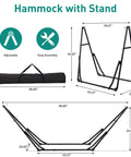 Diagram of 2 In 1 Hammock And Swing Chair With Foldable Stand Dope Portable Camping Gear dimensions and carrying bag