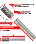 Tungsten Carbide Burr Set With One Quarter Inch Shank Eight Piece Double Cut Rotary Burrs For Die Grinders, steel design