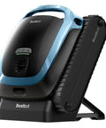 AquaSense 2 Cordless Robotic Pool Vacuum Cleaner With Auto Surface Parking, shown in upright position with blue and black design.