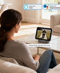 Woman viewing front door on a device using Doorbell Camera Wireless With Chime 2K HD Video AI Motion Detection Two Way Audio Night Vision Cloud Storage.
