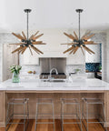 Wood Sputnik Chandelier With 6 Lights Dope Rustic Farmhouse Pendant for kitchen island in modern industrial style setting