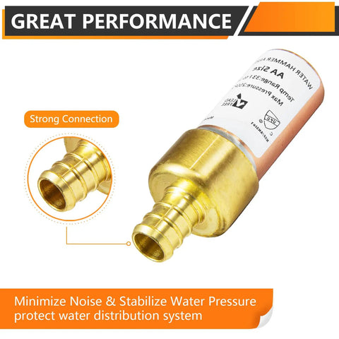 40 Piece One Half Inch PEX Crimp Connection Straight Water Hammer Arrestor Lead Free Brass CUPC Listed NSF Listed performance