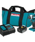 Powerhouse 18V LXT Brushless Cordless Impact Driver Kit with 4.0Ah Battery, charger, and carrying bag in teal and black.