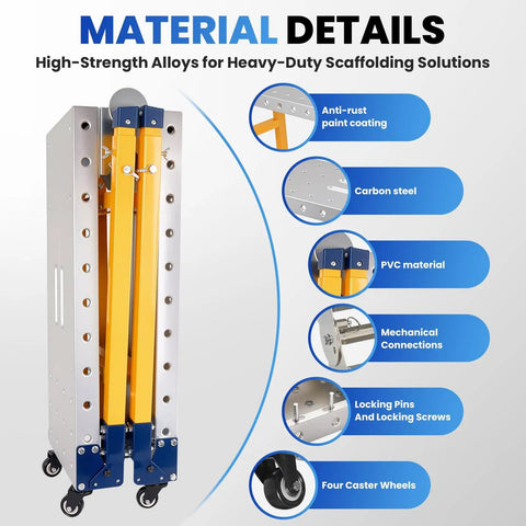 Material details of Pro Grade Folding Welding Table Built Tough With Hella Sturdy Steel Frame, featuring carbon steel and locking casters.