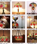 Tiffany Style Stained Glass Table Lamp With Red Rose Pattern, 12 Inch Shade, 22 Inch Tall, Resin Antique Green Bronze Base