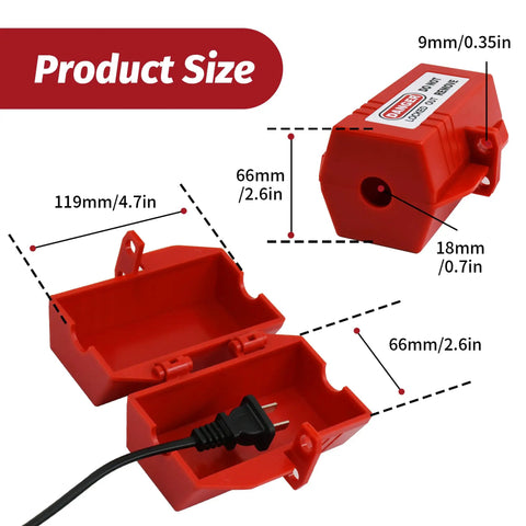 Two Electrical Plug Lock Boxes With Padlocks For Cords, Medium Size Kit, 4.7 X 2.6 X 2.6 Inches, Fits 0.7 Inch Cable Diameter