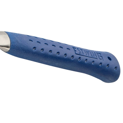 Blue shock reduction grip handle of Pro Grade On The Job Drywall Hammer 14 Oz With Milled Face And Shock Reduction Grip For Framing And Drywall Installations USA Made Heavy Duty Tool With Beveled Nail Slot For Easy Nail Pulling And Drywall Scoring E3 11