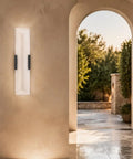 Tonabona 20" LED 18W 3000K Natural Alabaster Marble Farmhouse Bathroom 2 Pack Black Wall Sconce mounted in hallway
