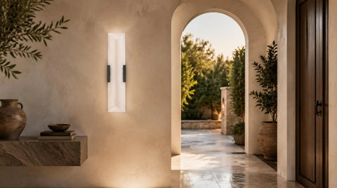 Tonabona 20" LED 18W 3000K Natural Alabaster Marble Farmhouse Bathroom 2 Pack Black Wall Sconce mounted in hallway