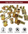 Heavy Duty M6 Rivet Nut Kit 100 Pcs Rivnuts Set For Metalworking Carbon Steel Flat Head Threaded Inserts scattered on surface