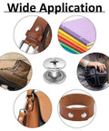 Graphic showing applications of Hardcore Stainless Steel Chicago Screw Rivets Kit with Phillips Heads for leather and crafts.