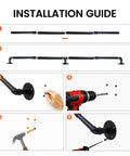 Installation guide for Heavy Duty Industrial Pipe Handrail For Indoor Stairs Wall Mount Metal Safety Rail with step-by-step visuals.