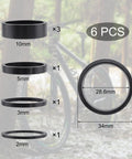 6 Pack 1 1/8 Inch Aluminum Bike Headset Spacers Set Anodized Black For MTB BMX Road Bikes With 2mm 3mm 5mm 10mm Shims