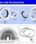 Upgrade Magnetic Dryer Vent Connector Kit by Amazon; silver 4-inch/3.1 ft duct with two clamps (front and back views)