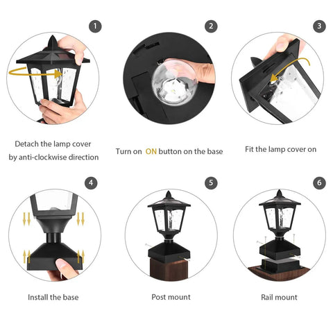 Steps to install Outdoor Post Lights Two Pack No Fuss Install Lamp Post Cap Lights For Wood Fence Posts Pathway Deck With Lit 15 Lumen LED Garden Lighting For Safety And Curb Appeal