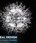 Crystal Dandelion Chandelier Pendant Lights With Firework Sparkle 12 Light Chrome Ceiling Fixture close-up view in dark room