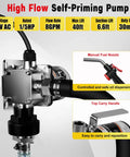 Beefy 8 GPM 110V Electric Fuel Transfer Pump Kit with nozzle and handle, showing key features for diesel and oils.