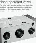 5 Way 2 Position Pneumatic Solenoid Valve with hand lever, aluminum body, 1/4 NPT ports, push-pull manual model 4R210-08
