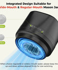 Upgraded 3-In-1 Electric Mason Jar Vacuum Sealer With Built In Converter for Wide-Mouth and Regular-Mouth jars, black design.