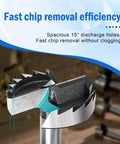 Close-up of Heavy Duty Carbon Steel Forstner Drill Bit showing 15° discharge holes for fast chip removal efficiency.