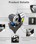 Badass Heavy Duty Electric Hose Crimper With Ironclad Steel Frame And Pro Grade Hydraulic Pipe Press For Bulletproof Seals On Six Mm To Fifty Mm Tubing Using 3600 Kn Force On 220V Power, showing oil filling and control features.