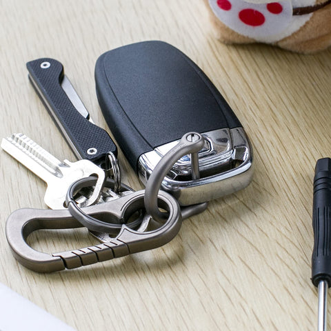 Set of keys with Titanium D Ring With Screw Shackle For Key Chains And Pet Collars D Shape Heavy Duty Ring, matte finish.