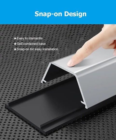 Slick Self Adhesive Aluminum Cable Raceway And Floor Cord Cover With No Mess Wire Management Kit showing snap-on design and easy installation.