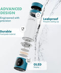Hydrogen Water Bottle Generator With SPE PEM Technology Delivers 6300 PPB In 3 Cycles, turquoise, showing design features
