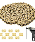 420 Gold Motorcycle Chain 132 Links With Chain Breaker Heavy Duty Roller Chain For 110cc 125cc Dirt Bike Go Kart ATV Quad Scooter Mini Bike With 10 Master Links Included