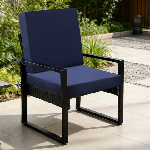 Outdoor Chair Cushions Set Of 2 19x19x3 Inches Waterproof And Fade Resistant Patio Cushions With Ties For Square Outdoor Dining Chairs In Navy Blue For Lawn Garden Deck And Yard installed on a chair