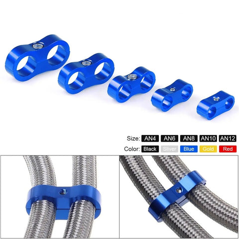 Premium Blue Aluminum Hose Clamp Separator Kit With 10 Pieces For AN4 To AN12 Line Division Heavy Duty Line Divider Clamps For Pro Mechanics And Hot Rod Projects Need High Performance Quick Install blue aluminum AN4 to AN12 hose divider clamps