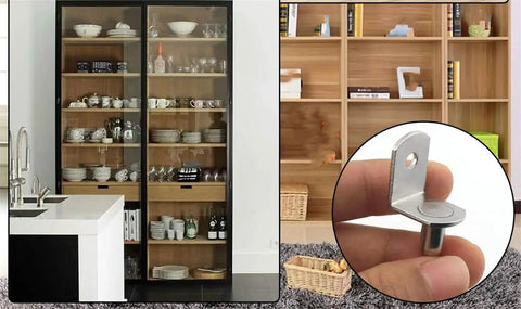 Beefy Heavy Duty Shelf Brackets And Wall Mounts for cabinets, close-up of sturdy load bearing steel peg held in hand.