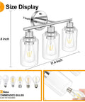 Dope Black Matte Vanity Light Fixture With 3 Light Wall Sconces And Clear Glass Shades Modern Iron Bath Wall Lamp size diagram