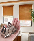 Hand holding Beefy Center Support Bracket For 2 Inch Horizontal Blinds Fits 2 By 2 One Quarter Inch Headrail Ceiling Inside And Outside Mount Works