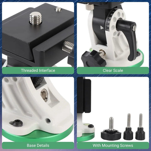 Adjustable Telescope Mount Seat And 90 Degree Equatorial Wedge Base For Astronomy Accessories with threaded interface, scale, and screws