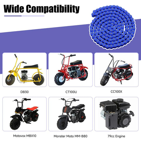 Wide compatibility chart with 35 Chain With Chain Breaker For Mini Bikes And Go Karts 140 Links Heavy Duty Chain for various models.