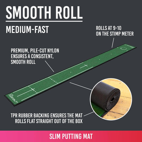 Slim Home Putting Mat For Fast Smooth Roll And Lower Scores, 7.9ft By 0.82ft Green, Rubber Backed Nylon Surface, At Home Golf Practice