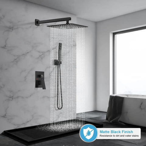 Straight Up Tough Matte Black Shower Faucet Set Featuring A 10 Inch High Pressure Rain Shower Head And Solid Brass Pressure Balance Valve For Hella Smooth Daily Showers