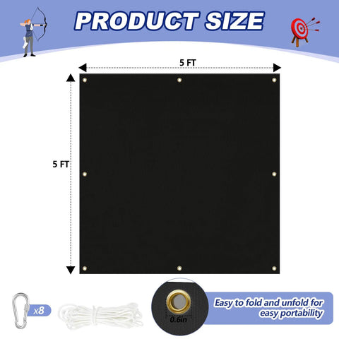 Heavy Duty Archery Backstop Netting With Rope And Hooks For Backyard Shooting 5 By 5 Ft 2 Mm Thick Black Durable Net