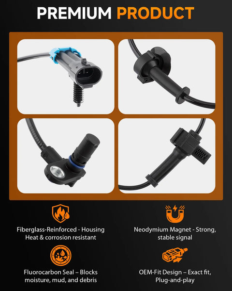Heavy Duty Abs Wheel Speed Sensor For Chevrolet Silverado 1500 Avalanche Suburban 1500 2007 To 2013 showing connectors and seals for durability.