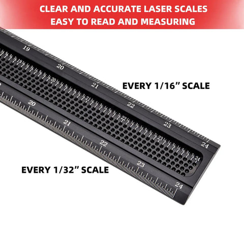 Heavy Duty 24 Inch Aluminum T Square Ruler Boss Grade Woodworking Layout Tool with clear laser scales for accurate measuring.