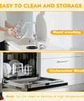 Turnrise Electric Chicken Shredder Tool with Double S-Blades shown being washed by hand and in a dishwasher for easy cleaning.
