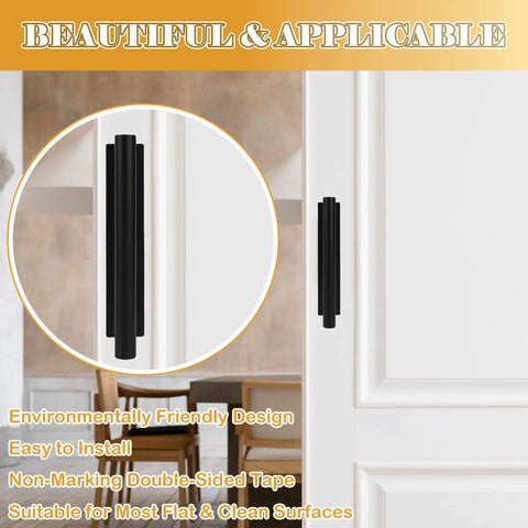 Close-up of Push Pull Helper Self-Adhesive Cabinet Handles 30 Pack Black ABS Plastic on a white door