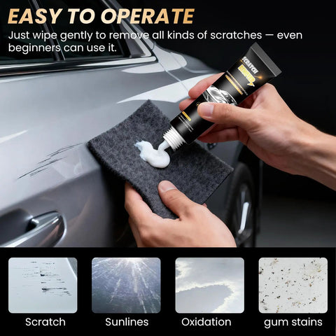 Person using cloth with polish near car scratch, 2026 Nano Tech Car Scratch Remover.