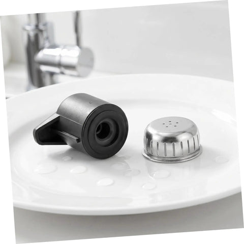 Must Have Pressure Cooker Float Valve Replacement Set With Stainless Steel And Plastic Parts For Air Tight Performance And Leak Free Cooking Upgrades, showing black plastic valve and stainless steel float.