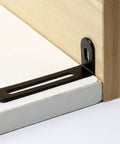Heavy Duty Black L Brackets For Garage Shelving Rock Solid Adjustable Right Angle Corner Fasteners With Complete Screw Set Killer Strength Corner Brace Support 10 Pack showing a close-up view of the bracket installed on wood.