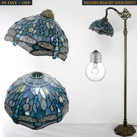 Sea Blue Dragonfly Tiffany Lamp Shade Replacement 12x6 Inch Stained Glass With 1 And 5 Eighths Inch Fitter on floor lamp.