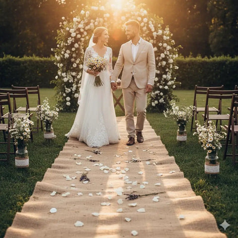 Burlap Fabric Roll 36 Inch Wide by 150 Feet Long Non Fraying Tight Woven Natural Burlap For Outdoor Wedding Aisle Runners