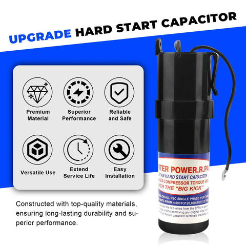 Hard Start Capacitor Kit With 500 Percent Torque Boost For HVAC Systems 115V Through 288VAC Fits Air Conditioners Package