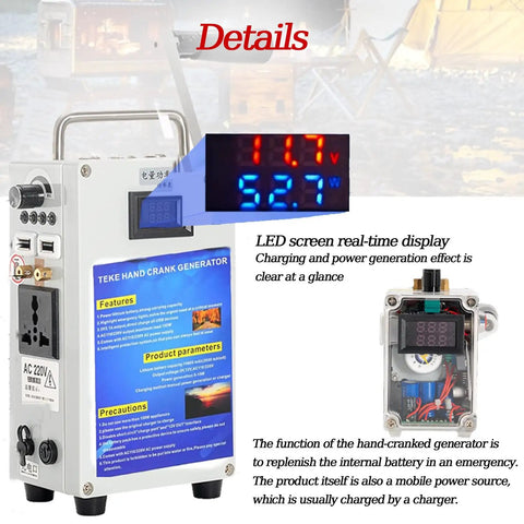 Power Up Anywhere Hand Crank Generator for Off Grid Living and Emergency Lighting with LED display and USB ports